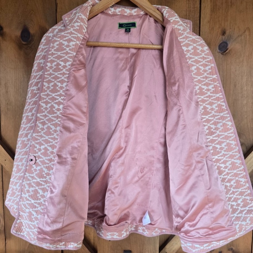 C Wonder Brocade Tweed Blazer Jacket Dusty Rose Womens 10 Textured Weave Regalia - Picture 8 of 15